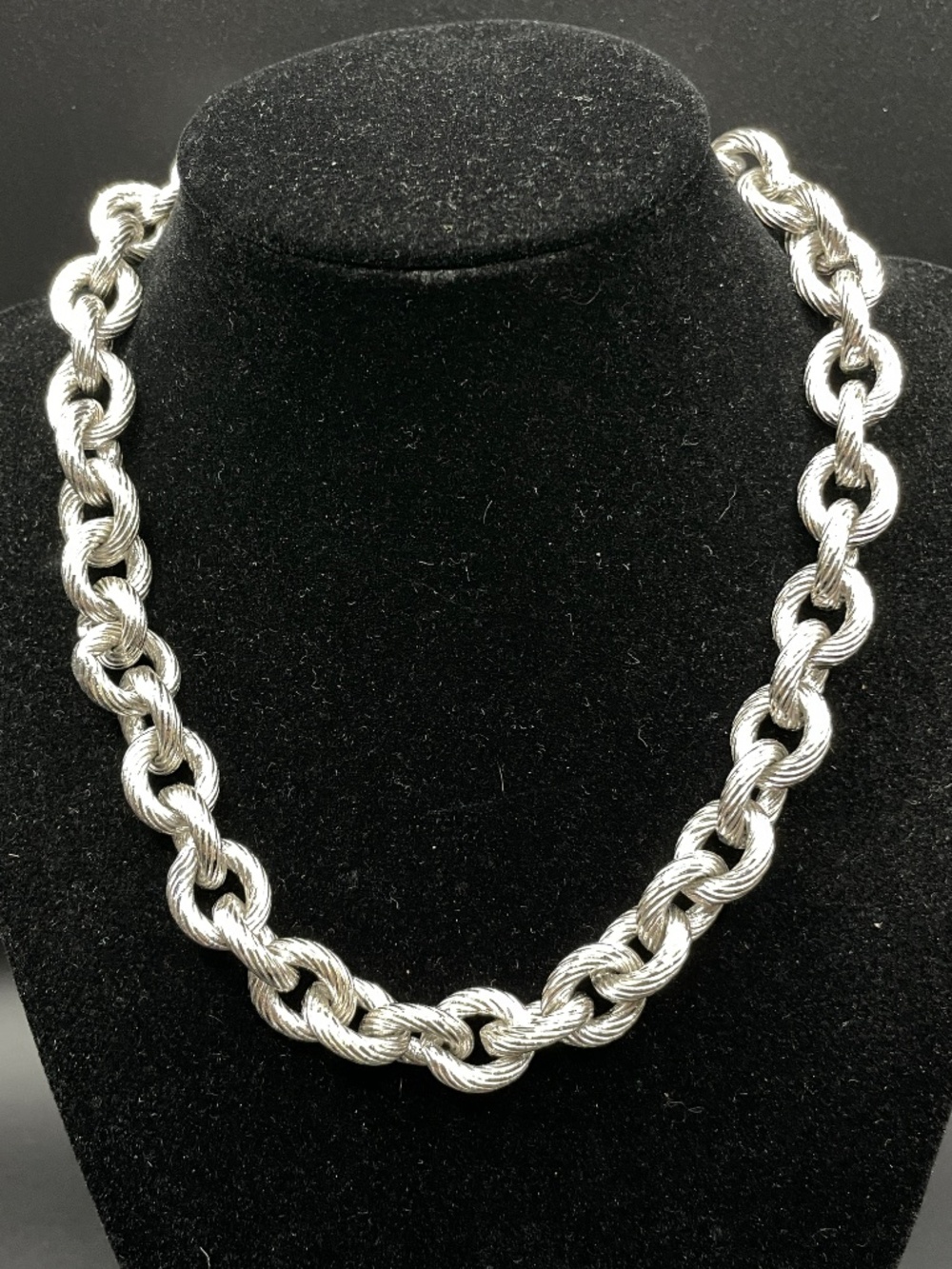 Vintage 80's Erwin Pearl Signed Chunky Textured Silver Tone Choker Necklace 16"